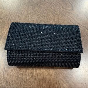 Black Rhinestone Clutch/Mini Bag with Removable Shoulder Chain - Like NEW